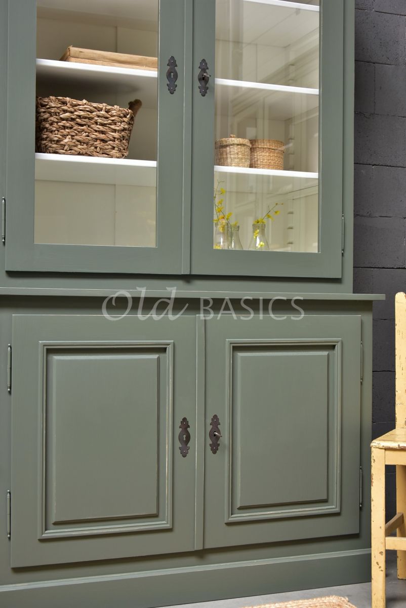 Detail van Schoolkast, 3 deuren, RAL7009, groen, grijs, materiaal hout